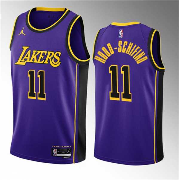 Men%27s Los Angeles Lakers #11 Jalen Hood-Schifino Purple 2023 Draft Statement Edition Stitched Basketball Jersey Dzhi